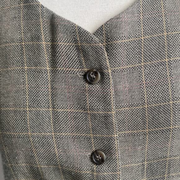 VINTAGE DAVID BROOKS Plaid Suit Women’s Size 10 Tan Glen Plaid Vest Trouser - Picture 4 of 13